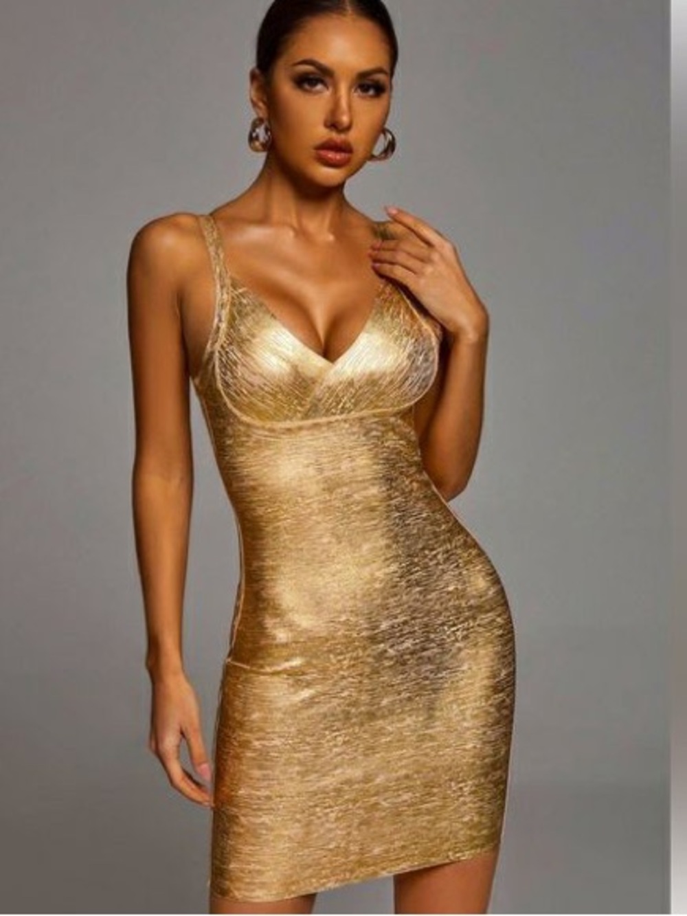 Fashion Nova Metallic Soul Mini Dress in Gold